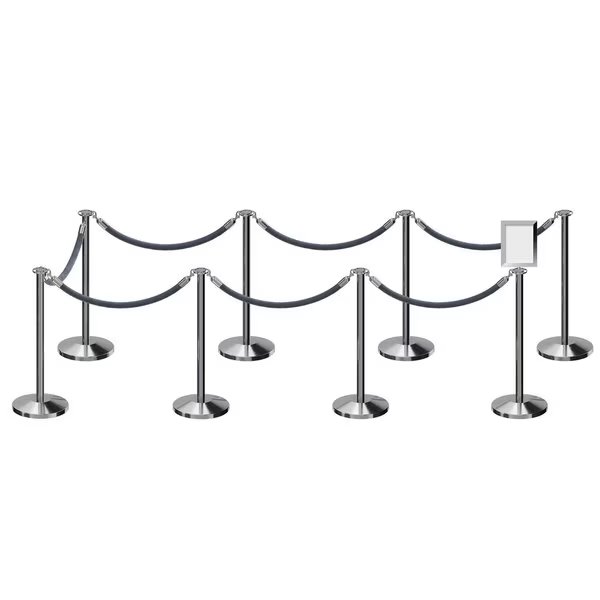 Stanchion Post & Rope Kit Pol.Steel, 8FlatTop 7Gray Rope 8.5x11V Sign, Montour Line, Mfr#: C-Kit-7-PS-FL-1-Tapped-1-8511-V-7-PVR-GY-PS
